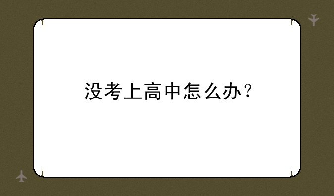 没考上高中怎么办？