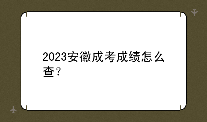 2023安徽成考成绩怎么查？